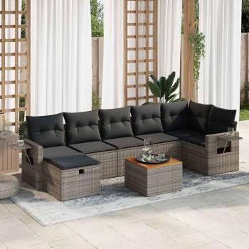 ARDEBO.de - 8-tlg. Garten-Sofagarnitur mit Kissen Grau Poly Rattan