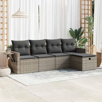 ARDEBO.de - 5-tlg. Garten-Sofagarnitur mit Kissen Grau Poly Rattan