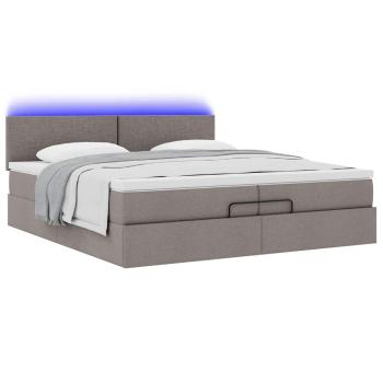 Ottoman-Bett mit Matratzen & LEDs Taupe 200x200 cm Stoff