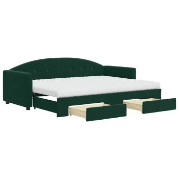 Tagesbett Ausziehbar mit Schubladen Dunkelgrün 80x200 cm Samt