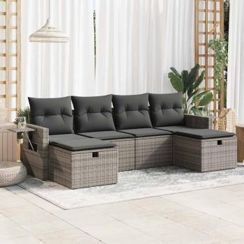 ARDEBO.de - 6-tlg. Garten-Sofagarnitur mit Kissen Grau Poly Rattan