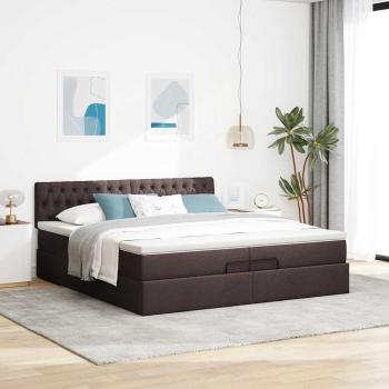 Ottoman-Bett mit Matratzen & LEDs Dunkelbraun 200x200 cm Stoff