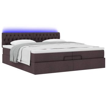Ottoman-Bett mit Matratzen & LEDs Dunkelbraun 200x200 cm Stoff