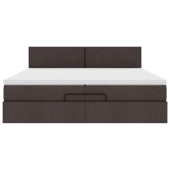 Ottoman-Bett mit Matratzen & LEDs Dunkelbraun 200x200 cm Stoff