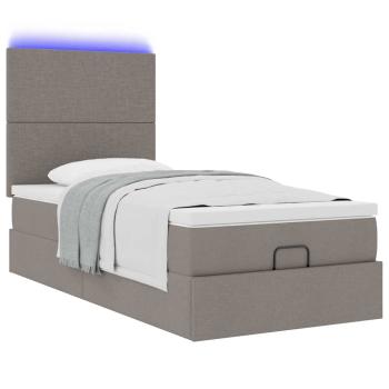 Ottoman-Bett mit Matratze & LEDs Taupe 90x190 cm Stoff