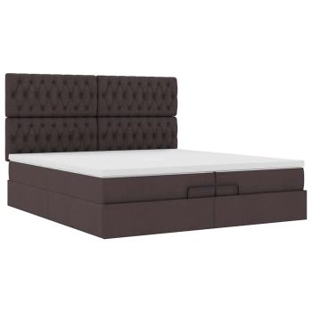 Ottoman-Bett mit Matratzen & LEDs Dunkelbraun 200x200 cm Stoff