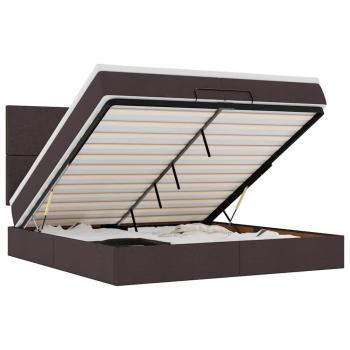 Ottoman-Bett mit Matratzen & LEDs Dunkelbraun 200x200 cm Stoff