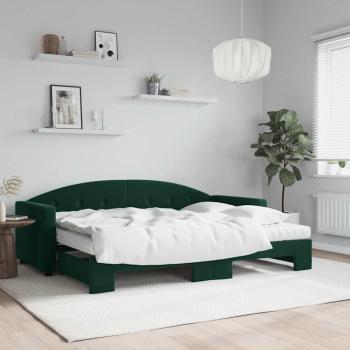 ARDEBO.de - Tagesbett Ausziehbar mit Matratzen Dunkelgrün 80x200 cm Samt