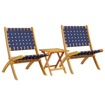 Klappstühle, 2 Stück mit Tisch, dunkelblaues Massivholz