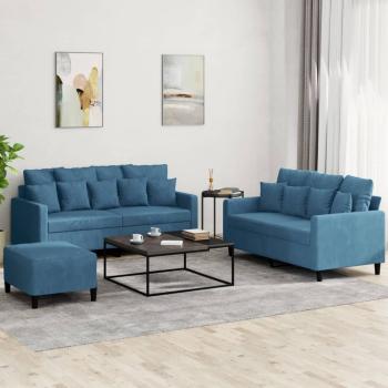ARDEBO.de - 3-tlg. Sofagarnitur mit Kissen Blau Samt