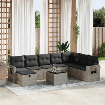 ARDEBO.de - 9-tlg. Garten-Sofagarnitur mit Kissen Grau Poly Rattan
