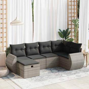 ARDEBO.de - 6-tlg. Garten-Sofagarnitur mit Kissen Grau Poly Rattan