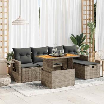ARDEBO.de - 6-tlg. Garten-Sofagarnitur mit Kissen Grau Poly Rattan Akazie
