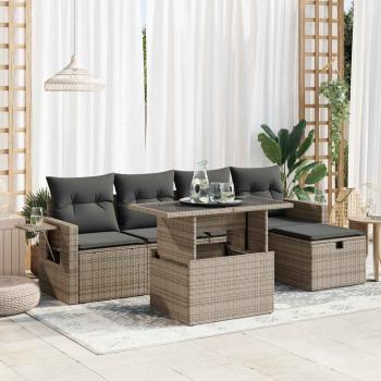 ARDEBO.de - 6-tlg. Garten-Sofagarnitur mit Kissen Grau Poly Rattan