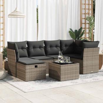 ARDEBO.de - 7-tlg. Garten-Sofagarnitur mit Kissen Grau Poly Rattan