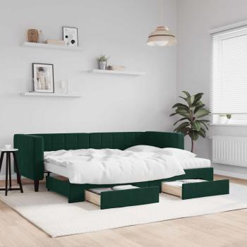 ARDEBO.de - Tagesbett Ausziehbar mit Schubladen Dunkelgrün 80x200 cm Samt