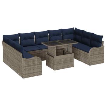 Gartensofa-set 10 stk. Grau Poly Rattan