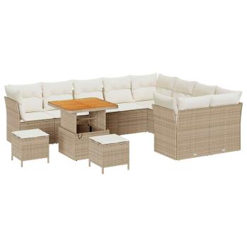Gartensofa-set 12 Stk. 9-Sitzanzahl Beige und Creme Poly-Rattan