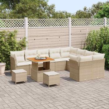 Gartensofa-set 12 Stk. 9-Sitzanzahl Beige und Creme Poly-Rattan