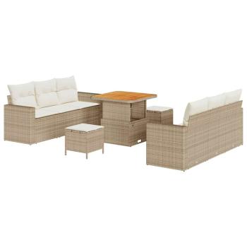 Gartensofa-set 9 Stk. 6-Sitzanzahl Beige und Creme Poly-Rattan