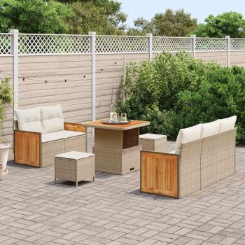 Gartensofa-set 10 Stk. 7-Sitzanzahl Beige und Creme Poly-Rattan