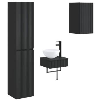 Badezimmermöbel-Set 3 stk. Schwarz 33 x 34,5 x 160 cm