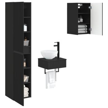 Badezimmermöbel-Set 3 stk. Schwarz 33 x 34,5 x 160 cm