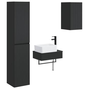 Badezimmermöbel-Set 3 stk. Schwarz 33 x 34,5 x 160 cm