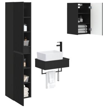 Badezimmermöbel-Set 3 stk. Schwarz 33 x 34,5 x 160 cm