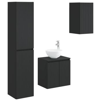 Badezimmermöbel-Set 3 stk. Schwarz 33 x 34,5 x 160 cm