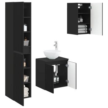 Badezimmermöbel-Set 3 stk. Schwarz 33 x 34,5 x 160 cm