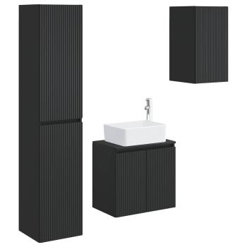 Badezimmermöbel-Set 3 stk. Schwarz 33 x 34,5 x 160 cm