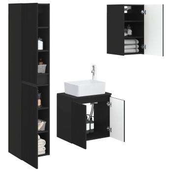 Badezimmermöbel-Set 3 stk. Schwarz 33 x 34,5 x 160 cm