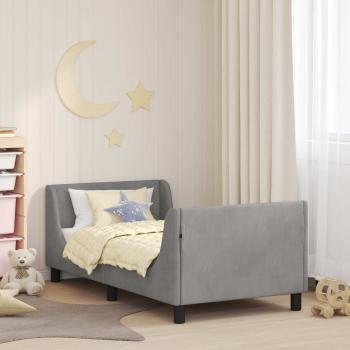 ARDEBO.de - Kinderbettgestell mit Kopfteil Hellgrau 80 x 160 cm Samt