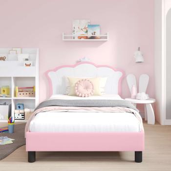Kinderbettgestell mit Kopfteil Rosa 90 x 200 cm PU