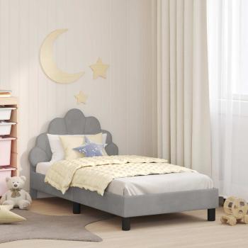 ARDEBO.de - Kinderbettgestell mit Kopfteil Hellgrau 80 x 160 cm Samt