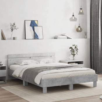 ARDEBO.de - Bettgestell mit Kopfteil LED-Beleuchtung Betongrau 140x190 cm