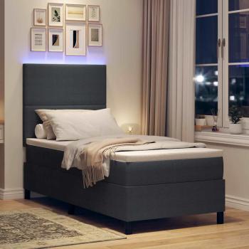 LED Boxspringbett Dunkelgrau und Weiß 90 x 190 cm Cordstoff