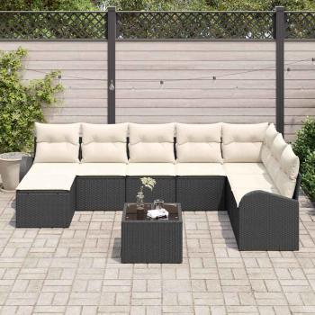 Gartensofa-set 9 stk. Schwarz [Synthetisch]: Poly Rattan