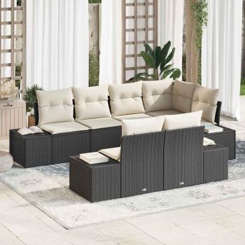 ARDEBO.de - Gartensofa-set 7 stk. Schwarz und Creme Poly-Rattan