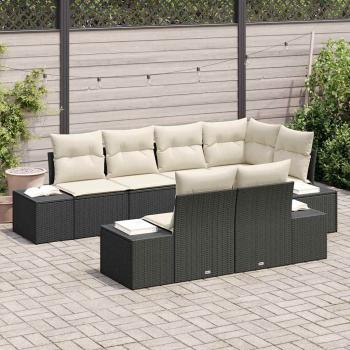 Gartensofa-set 7 stk. Schwarz und Creme Poly-Rattan