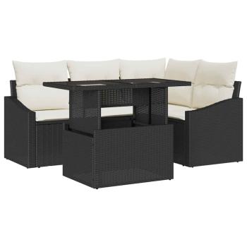 Gartensofa-set 5 stk. Schwarz und Creme Poly-Rattan