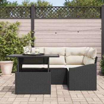 Gartensofa-set 5 stk. Schwarz und Creme Poly-Rattan