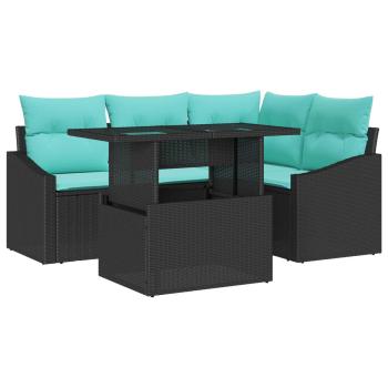 ARDEBO.de - Gartensofa-set 6 stk. Schwarz und Creme Poly-Rattan