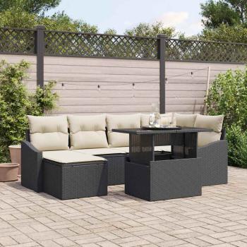ARDEBO.de - Gartensofa-set 7 stk. Schwarz und Creme Poly-Rattan