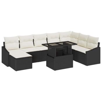 Sofa Set 9 stk. Schwarz und Creme Poly-Rattan