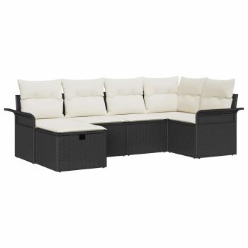 Gartensofa-set 6 stk. Schwarz und Creme Poly-Rattan