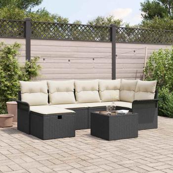 ARDEBO.de - Gartensofa-set 7 stk. Schwarz und Creme Poly-Rattan