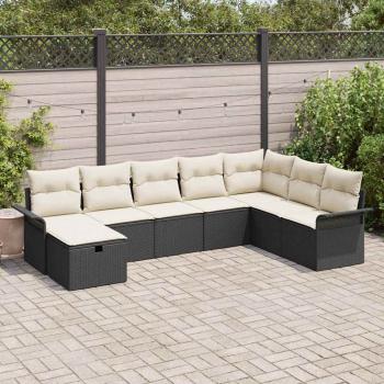ARDEBO.de - Gartensofa-set 8 stk. Schwarz und Creme Poly-Rattan