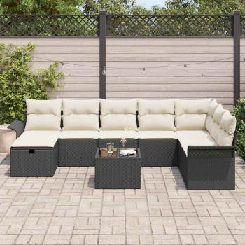 Gartensofa-set 9 stk. Schwarz und Creme Poly-Rattan